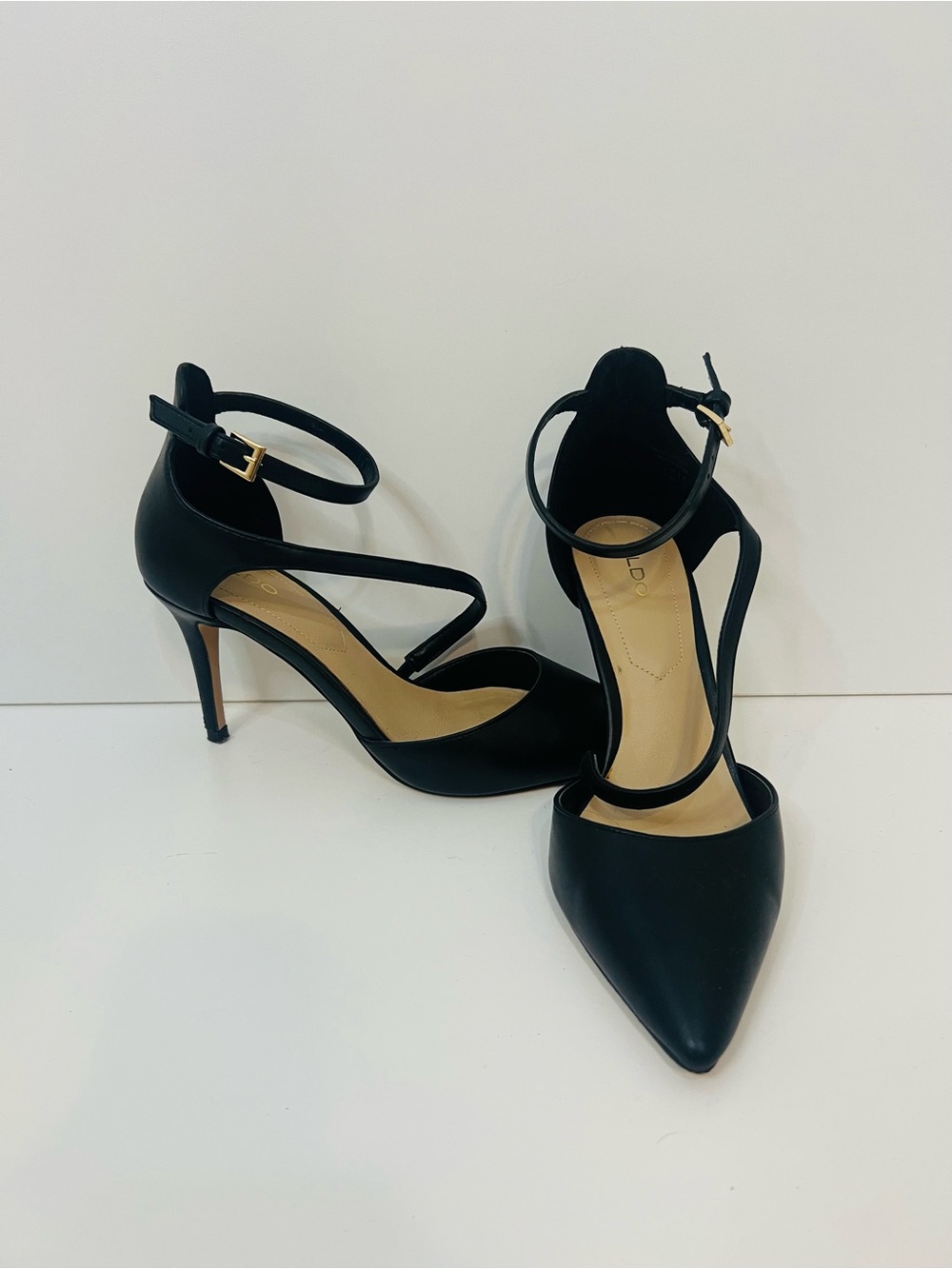 Aldo Black Pointed Ankle-Strap Stiletto Heels
